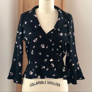 ROUJE Yves Wrap Blouse Top French Floral 40 8 M